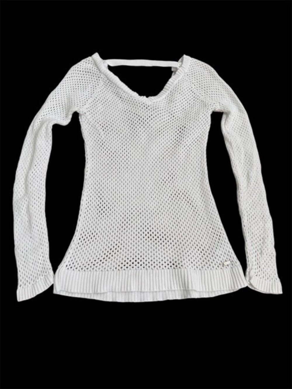 GUESS Sweater White Open Stitch Crochet Knit M Medium Boho Beach Long Sleeve